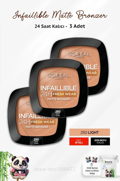 3 Adet Loreal Paris Infaillible 24H Matte Bronzer 250 Light Clair ve ROSIE