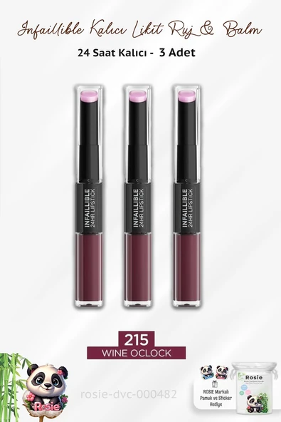 Loreal Paris 3 Adet Infaillible 24H Kalıcı Likit Ruj & Balm 215 Wine Oclock ve ROSIE ürün görseli