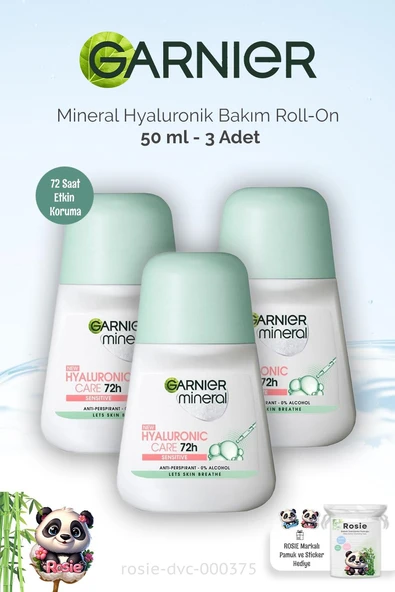 3 Adet Garnier Mineral Hyaluronik Bakım 72H Roll-On 50 ml ve ROSIE