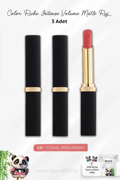 3 Adet Loreal Paris Color Riche Intense Volume Matte 241 Coral Irreverent ve ROSIE ürün görseli
