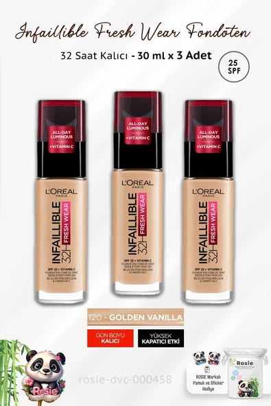 Loreal Paris 3 Adet Infaillible Fresh Wear 32H Fondöten SPF25 Golden Vanilla 120 ve ROSIE - 1