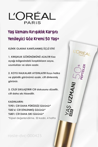 3 Adet Loreal Paris Kırışıklık Karşıtı Yenileyici Göz Kremi 50 Yaş+ 15 ml ve ROSIE - 2
