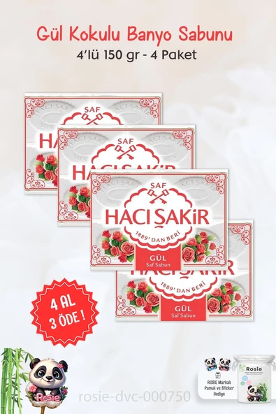 4 AL 3 ÖDE Hacı Şakir Gül Kokulu Banyo Sabunu 4 x 150 gr ve ROSIE