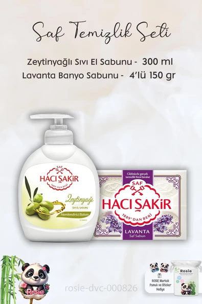 Hacı Şakir Zeytinyağlı  Sıvı Sabun 300 ml, Lavanta Kokulu Banyo Sabunu 4 x 150 gr ve ROSIE