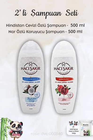 Hacı Şakir Hindistan Cevizi Şampuan 500 ml, Narlı Şampuan 500 ml ve ROSIE