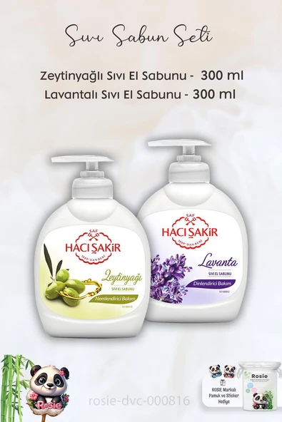 Hacı Şakir Zeytinyağlı Sıvı Sabun 300 ml,  Lavantalı Sıvı Sabun 300 ml ve ROSIE