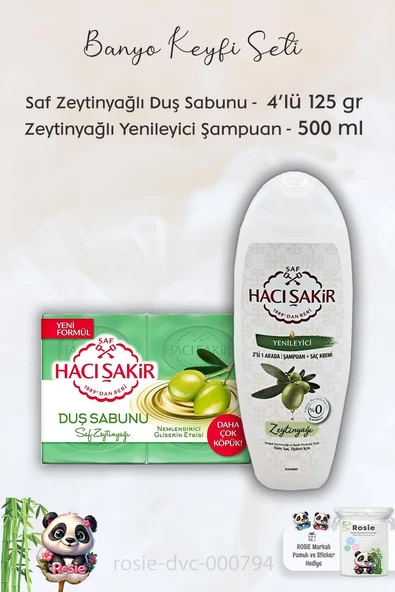 Hacı Şakir Doğal Saf Geleneksel Beyaz Sabun 4 x 200 gr, Zeytinyağlı Şampuan ve ROSIE