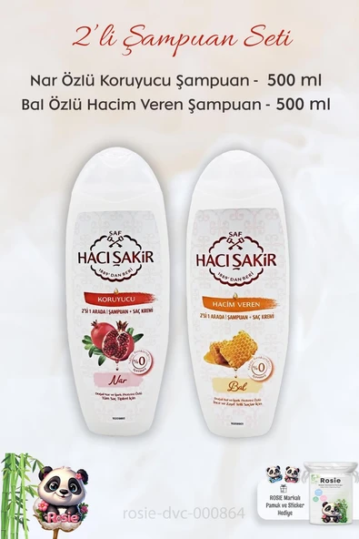 Hacı Şakir Nar 2si 1 Arada Şampuan 500 ml,  Ballı Şampuan 500 ml ve ROSIE