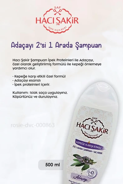 Hacı Şakir Nar 2si 1 Arada Şampuan 500 ml, Adaçayı Şampuan 500 ml ve ROSIE - 2