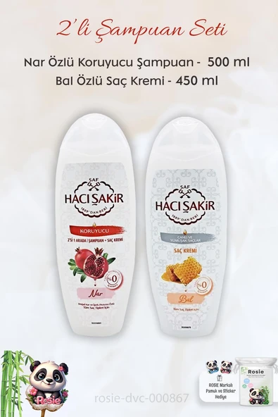 Hacı Şakir Nar 2si 1 Arada Şampuan 500 ml,  Ballı Saç Kremi 450 ml ve ROSIE