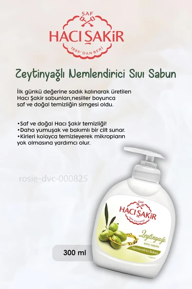 Hacı Şakir Zeytinyağlı  Sıvı Sabun 300 ml, Gül Kokulu Banyo Sabunu 4 x 150 gr ve ROSIE - Resim 3
