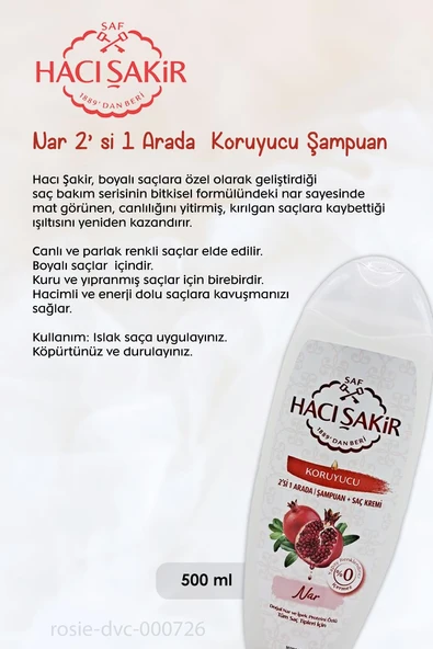 4 AL 3 ÖDE Hacı Şakir Nar 2si 1 Arada Şampuan Koruyucu 500 ml ve ROSIE - Resim 2