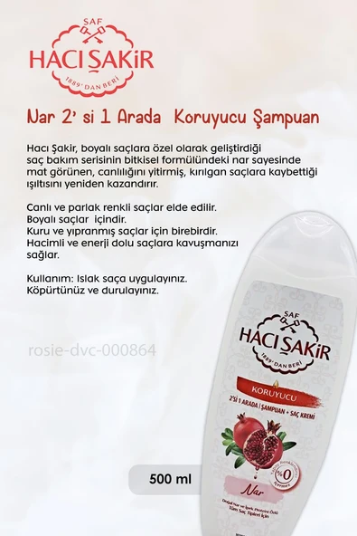 Hacı Şakir Nar 2si 1 Arada Şampuan 500 ml,  Ballı Şampuan 500 ml ve ROSIE - 2