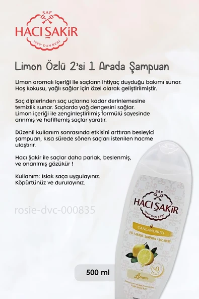 Hacı Şakir Lavanta Dinlendirici Sıvı Sabun 300 ml, Limonlu Şampuan 500 ml ve ROSIE - 2