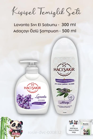 Hacı Şakir Lavanta Dinlendirici Sıvı Sabun 300 ml, Adaçayı Şampuan 500 ml ve ROSIE