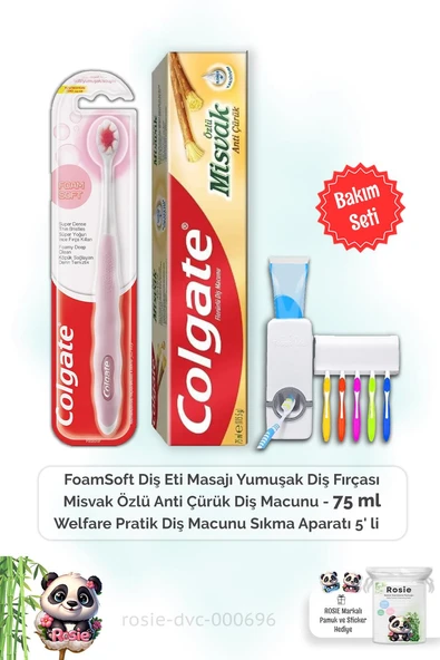 Colgate Misvak Özlü Diş Macunu 75 ml,   FoamSoft Diş Fırçası,  Diş Macunu Aparatı ve ROSIE