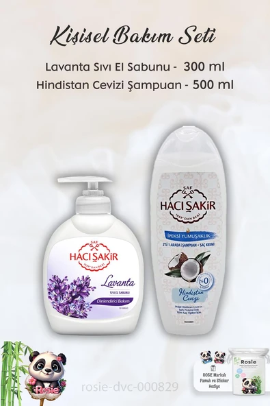 Hacı Şakir Lavanta Dinlendirici Sıvı Sabun 300 ml, Hindistan Cevizli Şampuan 500 ml ve ROSIE