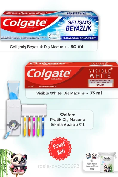 Gelişmiş Beyazlık 50 ml,  Visible White 75 ml Diş Macunu,  Diş Macunu Aparatı ve ROSIE