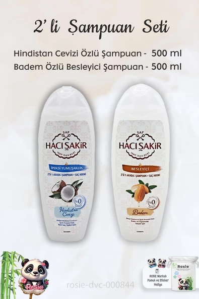 Hacı Şakir Hindistan Cevizi Şampuan 500 ml, Bademli  Şampuan 500 ml ve ROSIE ürün görseli