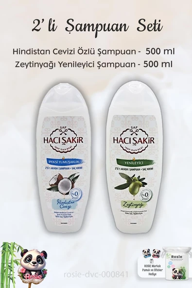 Hacı Şakir Hindistan Cevizi Şampuan 500 ml, Zeytinyağlı Şampuan 500 ml ve ROSIE