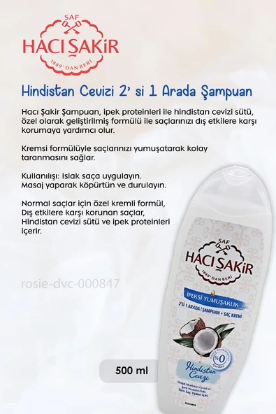 Hacı Şakir Hindistan Cevizi Şampuan 500 ml,  Leylak Kokulu Banyo Sabunu 4 x 150 gr ve ROSIE - 3