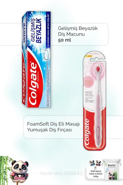 Colgate Gelişmiş Beyazlık 50 ml Diş Macunu,  FoamSoft Diş Eti Masajı Diş Fırçası ve ROSIE