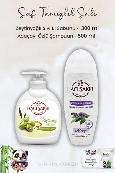 Hacı Şakir Zeytinyağlı Sıvı Sabun 300 ml, Adaçayı  Şampuan 500 ml ve ROSIE - 1