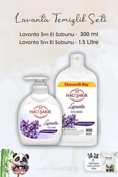 Hacı Şakir Lavanta Dinlendirici Sıvı Sabun 300 ml, Lavantalı Sıvı Sabun 1.5 lt ve ROSIE