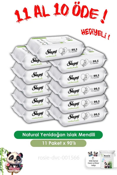 Sleepy 11 AL 10 ÖDE Natural Yenidoğan Islak Mendili 90 Adet ve ROSIE ürün görseli