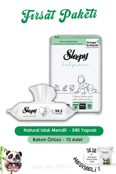 Sleepy 6 Adet  Natural Yenidoğan Islak Mendili 90 Adet,Bebek Örtüsü 10'lu ve ROSIE ürün görseli
