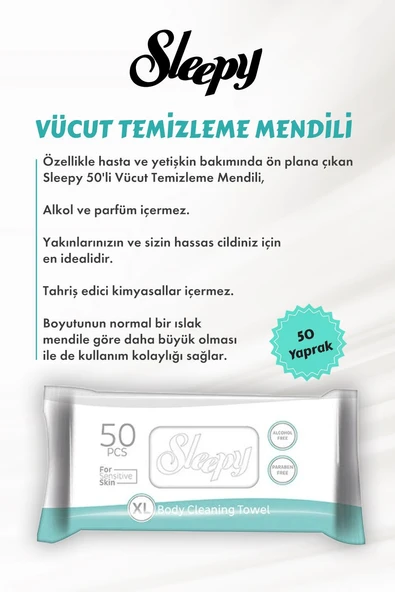 Sleepy 17 AL 15 ÖDE Vücut Temizleme Mendili Xl 50"li ve ROSIE - Resim 2