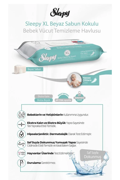 Sleepy 14 AL 12 ÖDE Vücut Temizleme Mendili Xl 50"li ve ROSIE - Resim 3