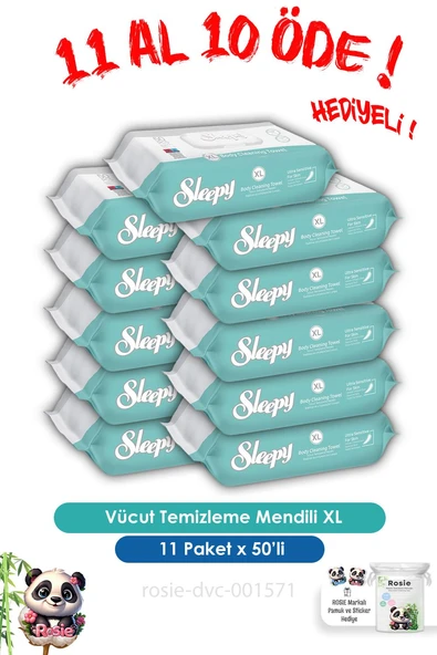 Sleepy 11 AL 10 ÖDE Vücut Temizleme Mendili Xl 50"li ve ROSIE ürün görseli