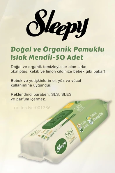 16 AL 14 ÖDE Sleepy Doğal Ve Organik Islak Mendil 50'li ve ROSIE - Resim 2