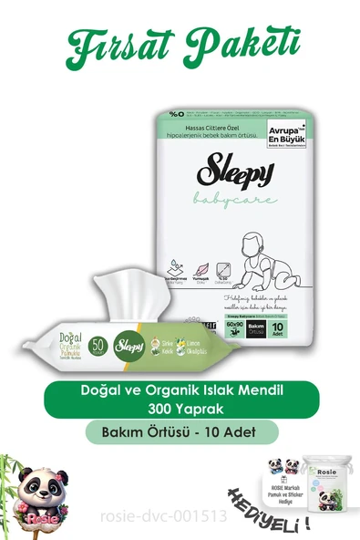 Sleepy 6 Adet Doğal Ve Organik Islak Mendil 50 Adet, Bebek Örtüsü 10'lu ve ROSIE ürün görseli