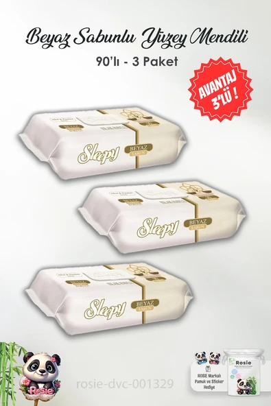 3 Adet Sleepy Beyaz Sabun Kokulu Islak Havlu Mendil 90'lı ve ROSIE ürün görseli