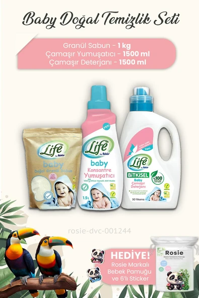 Life By Fakir 3'lü Baby Doğal Temizlik Seti ve Bebek Pamuğu ROSIE ürün görseli
