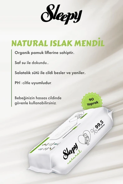 Sleepy 2'li Natural Yenidoğan Islak Mendili 90 Adet ve ROSIE - Resim 3