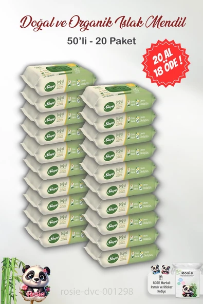 20 AL 18 ÖDE Sleepy Doğal Ve Organik Islak Mendil 50'li ve ROSIE
