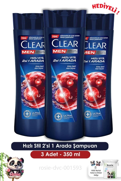 Clear Men 3'lü Hızlı Stil 2'si 1 Arada Şampuan 350 ml  ve ROSIE ürün görseli