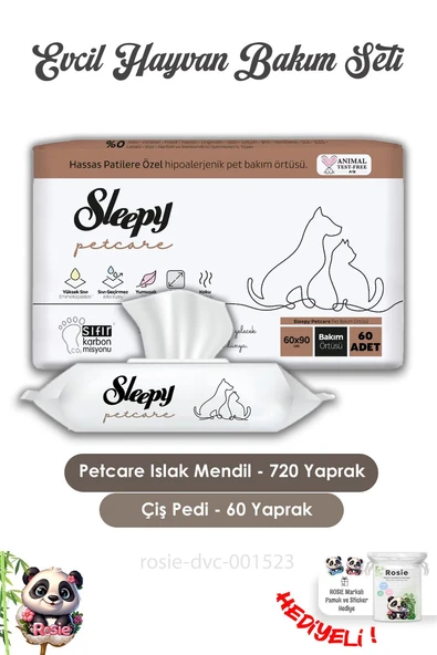Sleepy 12 Adet Petcare Evcil Hayvan Islak Havlusu 60'lı, 2 Adet Bakım Örtüsü 30'lu ve ROSIE ürün görseli