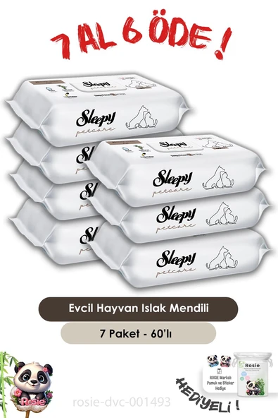 Sleepy 7 AL 6 ÖDE  Petcare Evcil Hayvan Islak Havlusu 60'lı ve ROSIE
