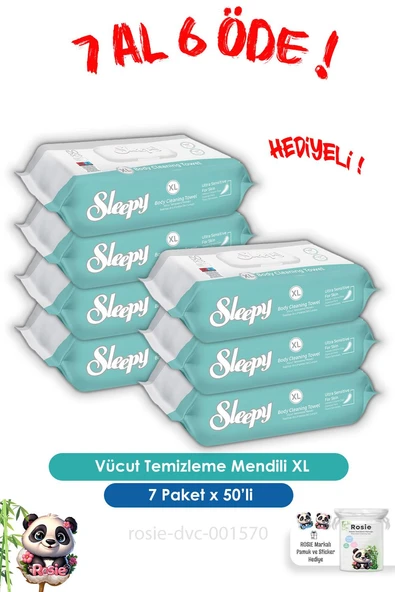 Sleepy 7 AL 6 ÖDE Vücut Temizleme Mendili Xl 50"li ve ROSIE ürün görseli