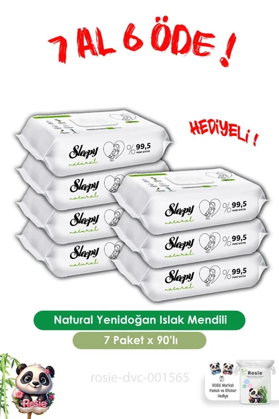 Sleepy 7 AL 6 ÖDE Natural Yenidoğan Islak Mendili 90 Adet ve ROSIE ürün görseli