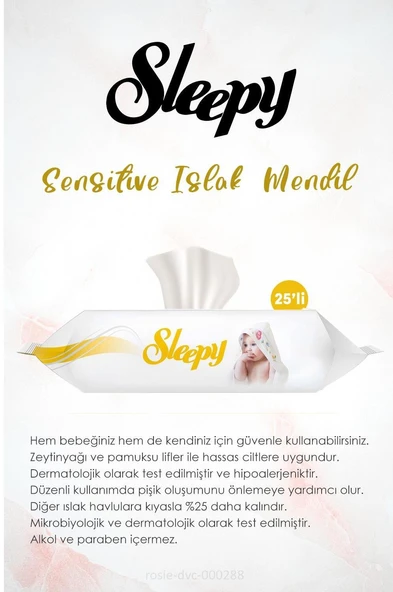 Sleepy Natural Ultra Hassas Hijyenik Ped  3'lü, Sensitive Mendil Cep Boy 25' li ve ROSIE - Resim 5