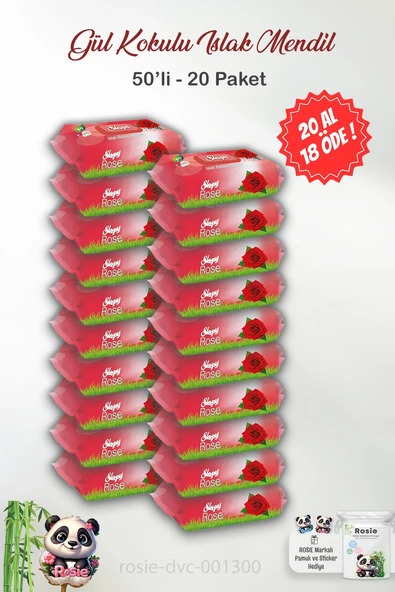 Sleepy 20 AL 18 ÖDE Gül Kokulu Islak Bebek Havlusu 50'li ve ROSIE