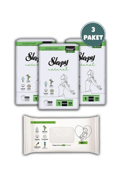 Sleepy Natural Ultra Hassas Hijyenik Ped Normal 72 Adet, Natural 60'lı Islak Mendil ve ROSIE - 2