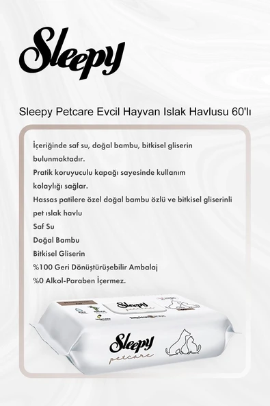 Sleepy Petcare Evcil Hayvan Islak Havlusu 60'lı 5 Al 4 Öde ve Rosie Pamuk - Resim 2