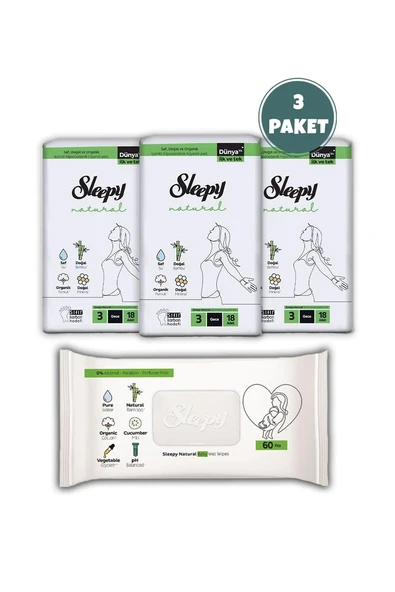 Sleepy Natural Ultra Hassas Hijyenik Ped Gece 54 Adet, Natural 60'lı Islak Mendil e ROSIE - Resim 2