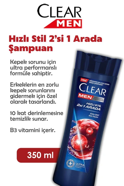 Clear Men 7 AL 6 ÖDE Hızlı Stil 2'si 1 Arada Şampuan 350 ml ve ROSIE - Resim 2